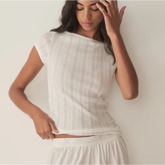 Doen Tops - NWT Doen Pauline Cotton Boatneck Short Sleeve Top Salt Quelle Joilie Pointelle